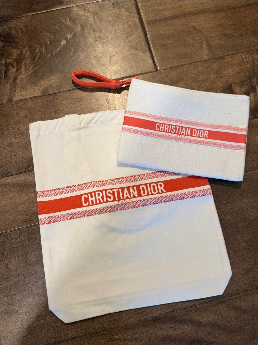 Christian Dior beauty pouch & tote White & Red Canvas Pouch Set - Picture 1 of 1